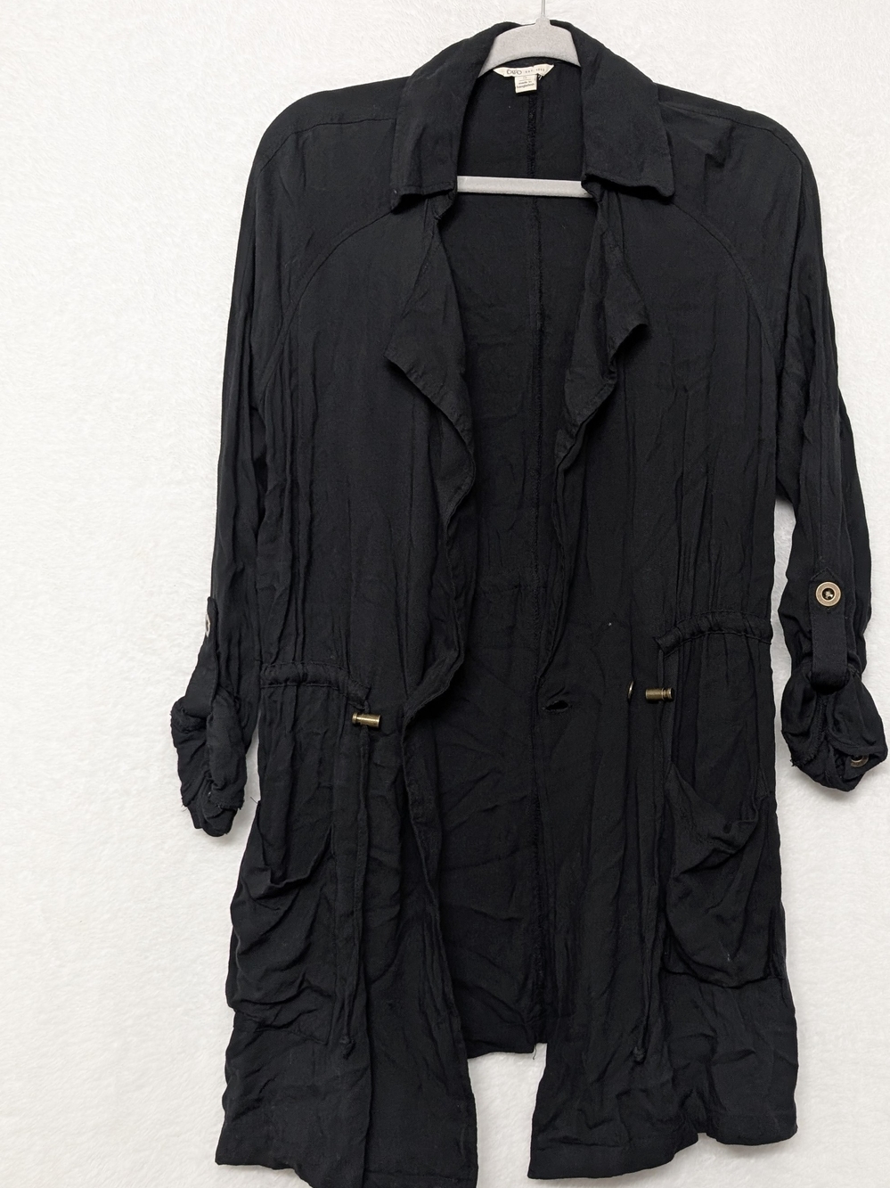 Cato Black Open-Front Trench Coat with Drawstring Waist